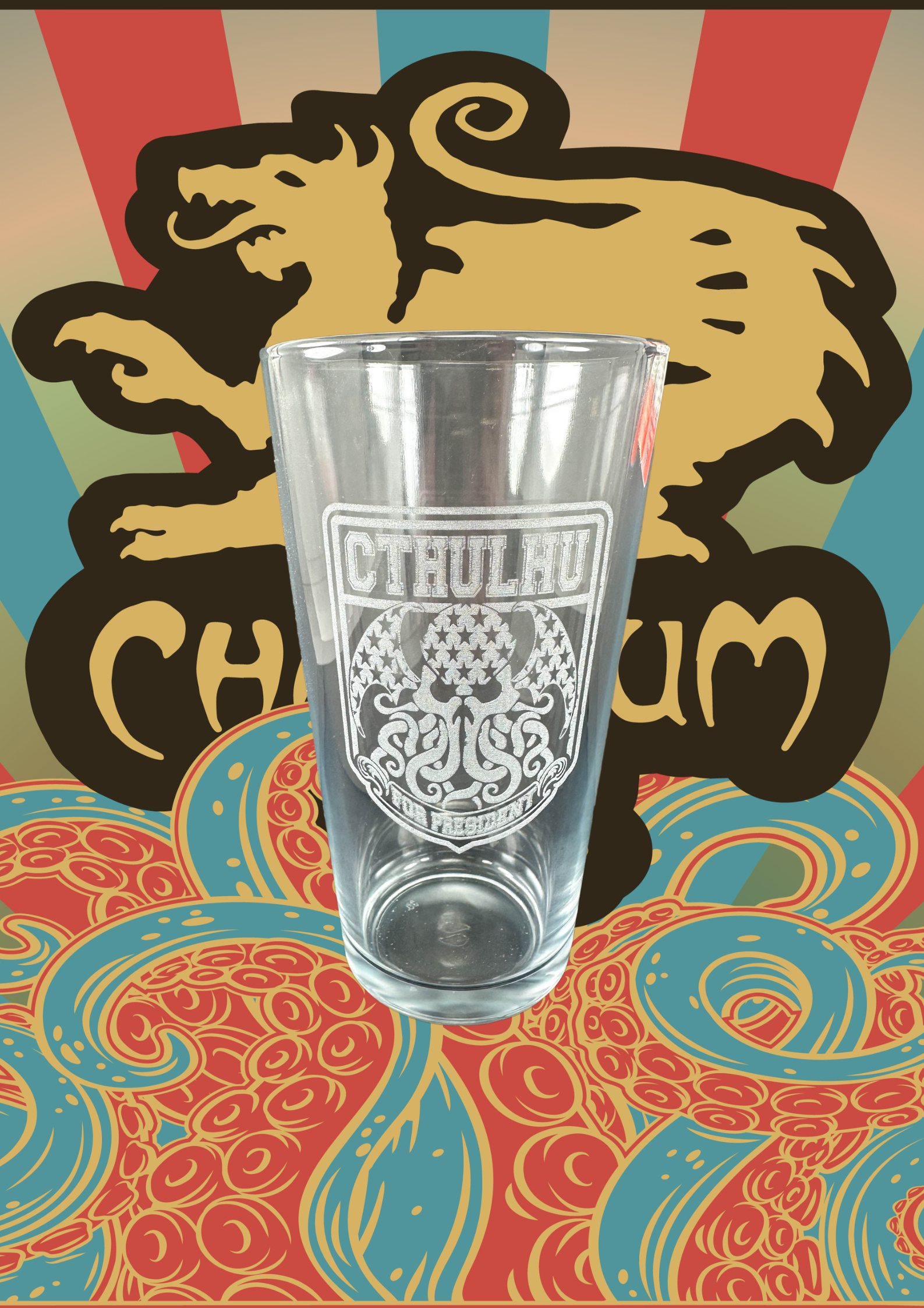 Cthulhu For Pres Laser Etched 16oz Pint Glass